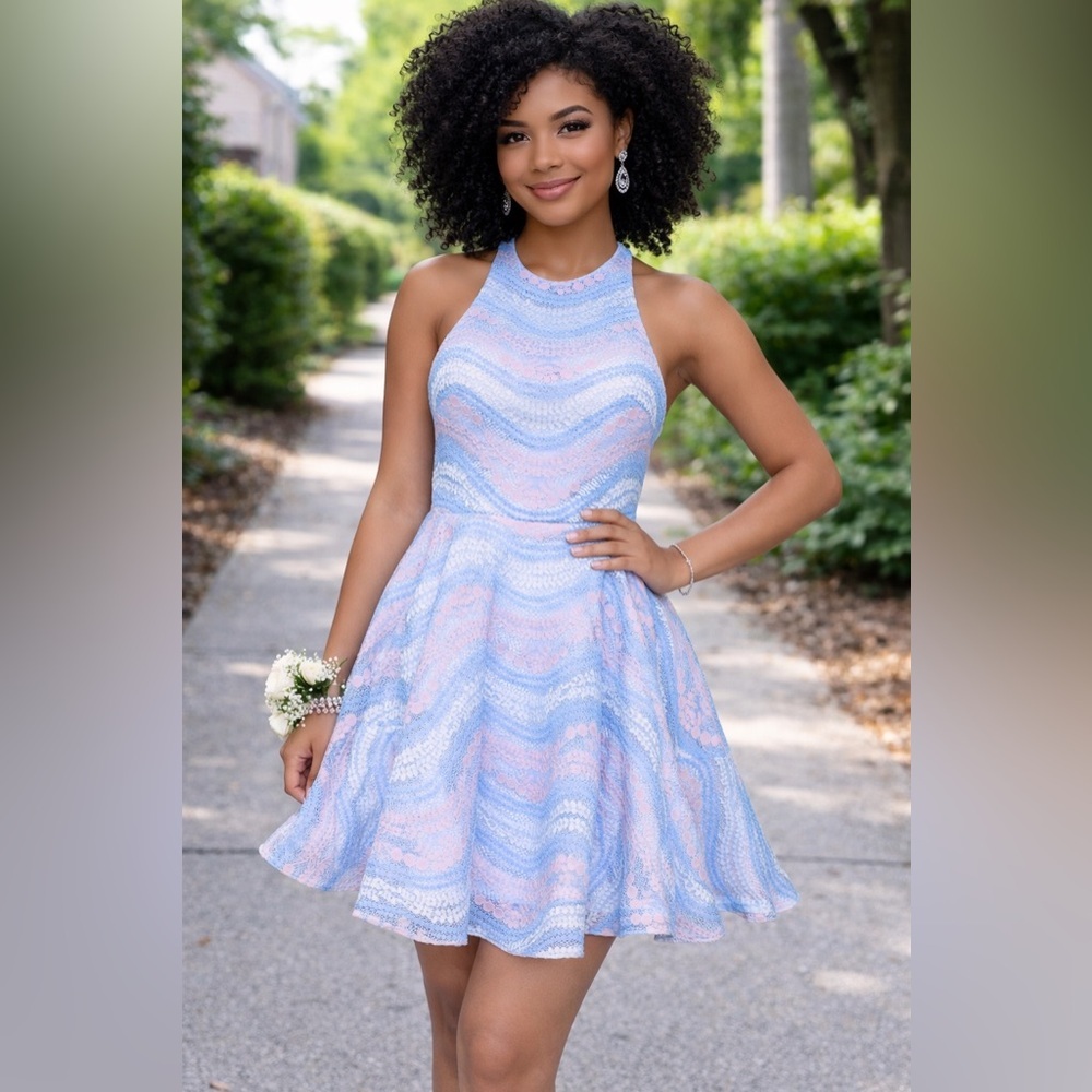 Size 4 Clarisse Homecoming Cocktail Appearance dress Pink Periwinkle lace Hoco
